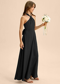 Azazie Beah Junior Robe Trapèze en Satin extensible Plissée Noir image6