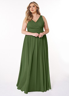 Azazie Kora Brautjungfernkleider A-Linie Plissee Chiffon Kleid Olivgrün image10