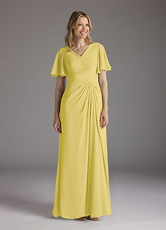 Azazie Morning Glory Mother of the Bride Dresses Canary A-Line V-Neck Ruched Chiffon Dress image1
