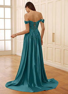 Rowane Peacock Blue Corset Rhinestone Sheer Lace Prom Dress image9
