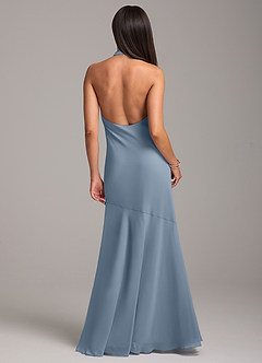 Azazie Lorena At-home Try On Dresses Dusty Blue Mermaid Pleated Chiffon Dress image7