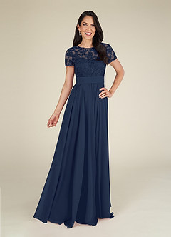 Azazie Annette Mother of the Bride Dresses Dark Navy A-Line Lace Chiffon Dress image3