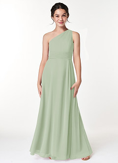 Azazie Cleo Junior Dusty Sage A-Line Pleated Chiffon Dress image3