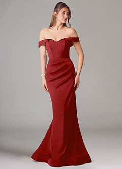 Azazie Everly Bridesmaid Dresses Pomegranate Mermaid Off the Shoulder Stretch Satin Convertible Dress image3