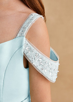 Azazie Jodi Flower Girl Dresses Sea Glass A-Line Matte Satin Dress image6