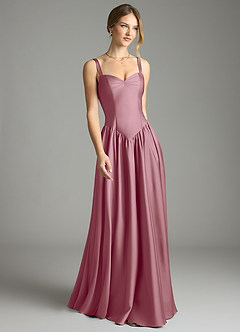 Azazie Evadina Suknie dla druhen Linia A Gorset Satyna elastyczna Do ziemi Sukienka image1