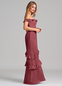 Azazie Marilynn 신부 들러리 드레스 인어 오프 더 숄더 쉬폰 바닥 길이 드레스 image5