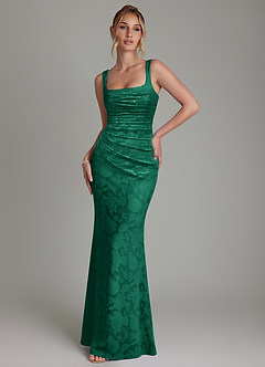 Azazie Agustina Bridesmaid Dresses Emerald Mermaid Corset Floral Burnout Dress image1
