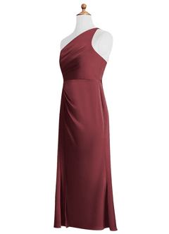 Azazie Mika Junior Robe Trapèze en Satin extensible Plissée Merlot image6