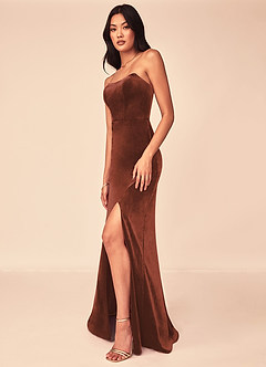Azazie Nereda Final Sale Terracotta A-Line Strapless Velvet Convertible Dress image4