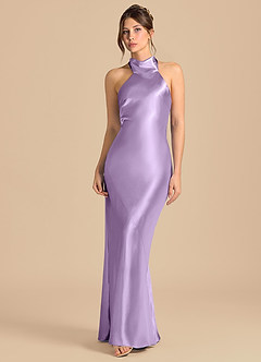 Azazie Velli Brudtärnklänningar Klä av Tubklänning i Metallisk satin Hög hals Lila image4
