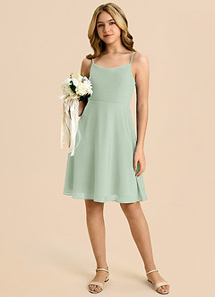 Azazie Shale Linia A Ukłon Szyfon Mini Młodsza druhna Sukienka image5