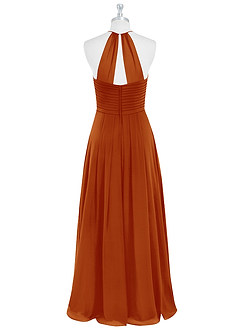 Azazie Ginger Bridesmaid Dresses A-Line Halter Pleated Chiffon Floor-Length Dress image7