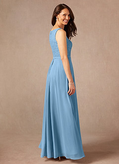 Azazie Ainsling Mother of the Bride Dresses Steel Blue A-Line Square Neckline Lace Chiffon Dress image4
