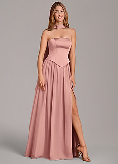 Azazie Cadence Suknie dla druhen Linia A Gorset Satyna elastyczna Do ziemi Sukienka image1