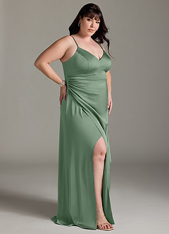 Azazie Marchella Bridesmaid Dresses Matcha A-Line Corset Stretch Satin Dress image9