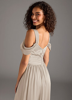 Azazie Lianne Bridesmaid Dresses Frost A-Line Off the Shoulder Stretch Satin Dress image4