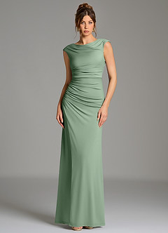 Azazie Chantal Robes de demoiselle d'honneur Robe Sirène en Jersey extensible de qualité supérieure Plissé Matcha image1