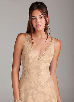 Azazie Tianna Bridesmaid Dresses Champagne Sheath Lace Floral Burnout Dress image6