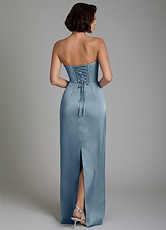 Azazie Fallyn Robes de demoiselle d'honneur Robe Fourreau en Satin extensible Corset Bleu Poussiéreux image7