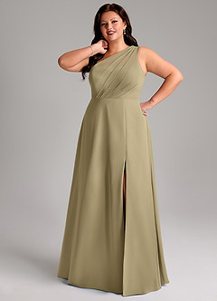 Azazie Phaedra 신부 들러리 드레스 A라인 한쪽 어깨 쉬폰 바닥 길이 드레스 image13