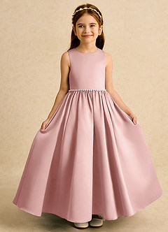 Azazie Daisies Robe Demoiselle D'honneur Fillette Robe Princesse en Mat Satiné Arc Or Rose image5