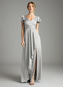 Azazie Omari Bridesmaid Dresses Silver A-Line Stretch Satin Dress image3