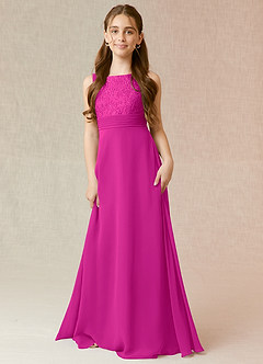Azazie Snow Junior Fuchsia A-Line Lace Chiffon Dress image1