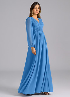 Azazie Palerma Bridesmaid Dresses Blue Jay A-Line Long Sleeve Chiffon Dress image5