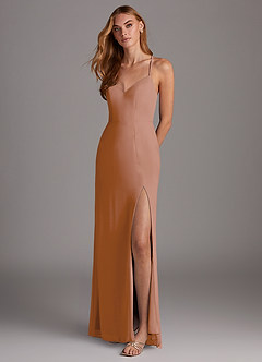 Azazie Manila Bridesmaid Dresses Champagne Rose Sheath V-Neck Chiffon Dress image3