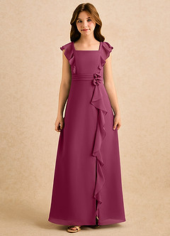 Azazie Soso Girls Formal Flower Girl Dresses Mulberry A-Line Pleated Chiffon Dress image3