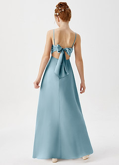 Azazie Shale Junior Moody Blue A-Line Stretch Satin Dress image3