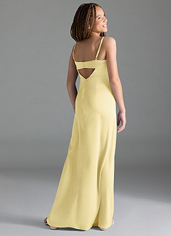 Azazie Leonis Junior Lemon Sorbet A-Line Pleated Stretch Satin Dress image5