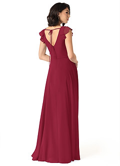 Azazie Claudine Bridesmaid Dresses Burgundy A-Line Flutter Sleeve Chiffon Dress image5
