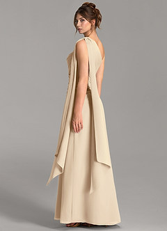 Azazie Ayra Robes de demoiselle d'honneur Robe Trapèze en Mousseline de soie Asymétrique Champagne image2