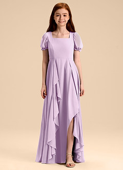 Azazie Priya Junior Frosted Lilac A-Line Blouson Chiffon Dress image3