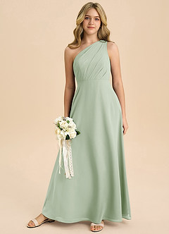 Azazie Phaedra Junior Dusty Sage A-Line Pleated Chiffon Dress image8