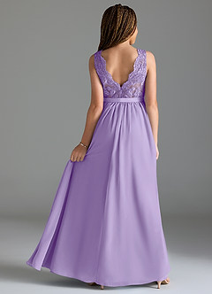 Azazie Elly Junior Robe Trapèze en Mousseline de soie Dentelle Lilas image2