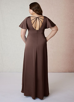 Azazie Lani Bridesmaid Dresses Ganache A-Line Flounce Sleeve Stretch Satin Dress image8
