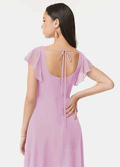 Azazie Bondi Bridesmaid Dresses Candy Pink A-Line Ruffled Chiffon Dress image3