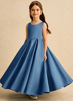 Azazie Pepper Robe Demoiselle D'honneur Fillette Robe Trapèze en Mat Satiné Plissée Violet Crépusculaire image5