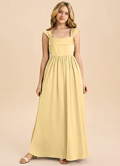 Azazie Hattie Junior Butter A-Line Pleated Stretch Satin Dress image8