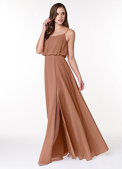 Azazie Lupe Bridesmaid Dresses Bronzer A-Line Scoop Blouson Chiffon Dress image3