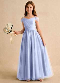 Azazie Yuna Girls Formal Abiti da Ragazza di Fiori Abito A-Line in Tulle Spalle Scoperte Ghiaccio image5