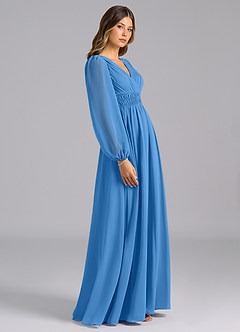 Azazie Palerma Bridesmaid Dresses Blue Jay A-Line Long Sleeve Chiffon Dress image3