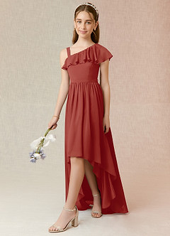Azazie Mango Junior Robe Trapèze en Mousseline de soie Rayé Terracotta image3