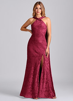 Azazie Kinsley Final Sale Burgundy Mermaid Pleated Floral Burnout Dress image1