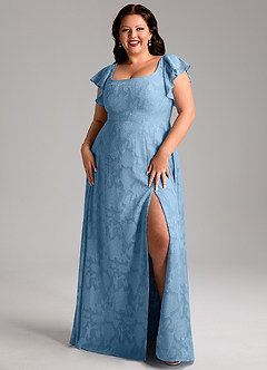 Azazie Bondi Bridesmaid Dresses Steel Blue A-Line Side Slit Floral Burnout Dress image7