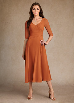 Azazie Durant Vestidos para mãe da noiva Vestir Canela de Chiffon de Linha A com Plissado image4