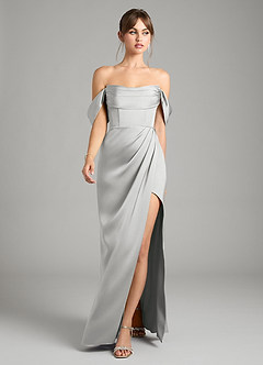 Azazie Johana Bridesmaid Dresses Silver Mermaid Off the Shoulder Stretch Satin Convertible Dress image5